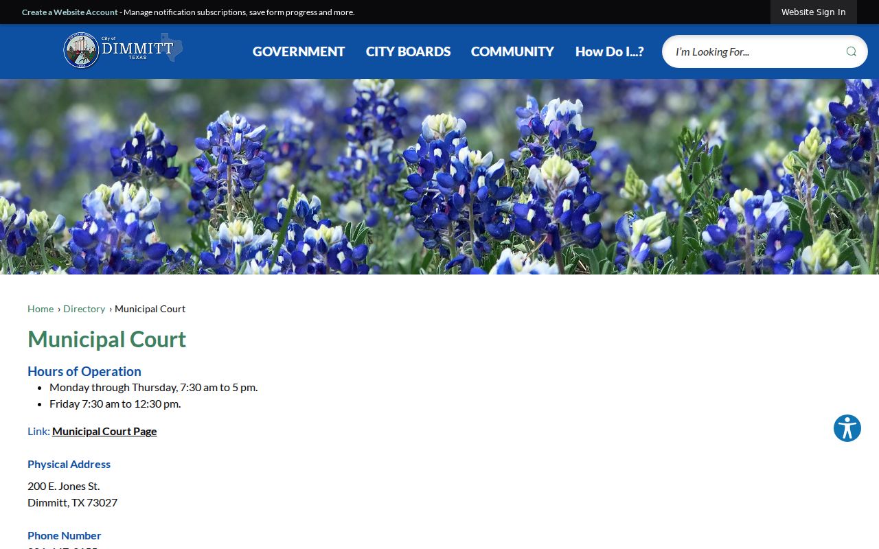 Castro County Dimmitt Municipal Court docket contact page