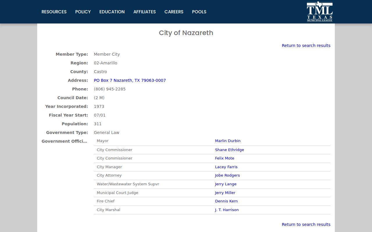 Castro County Nazareth court docket municipal profile