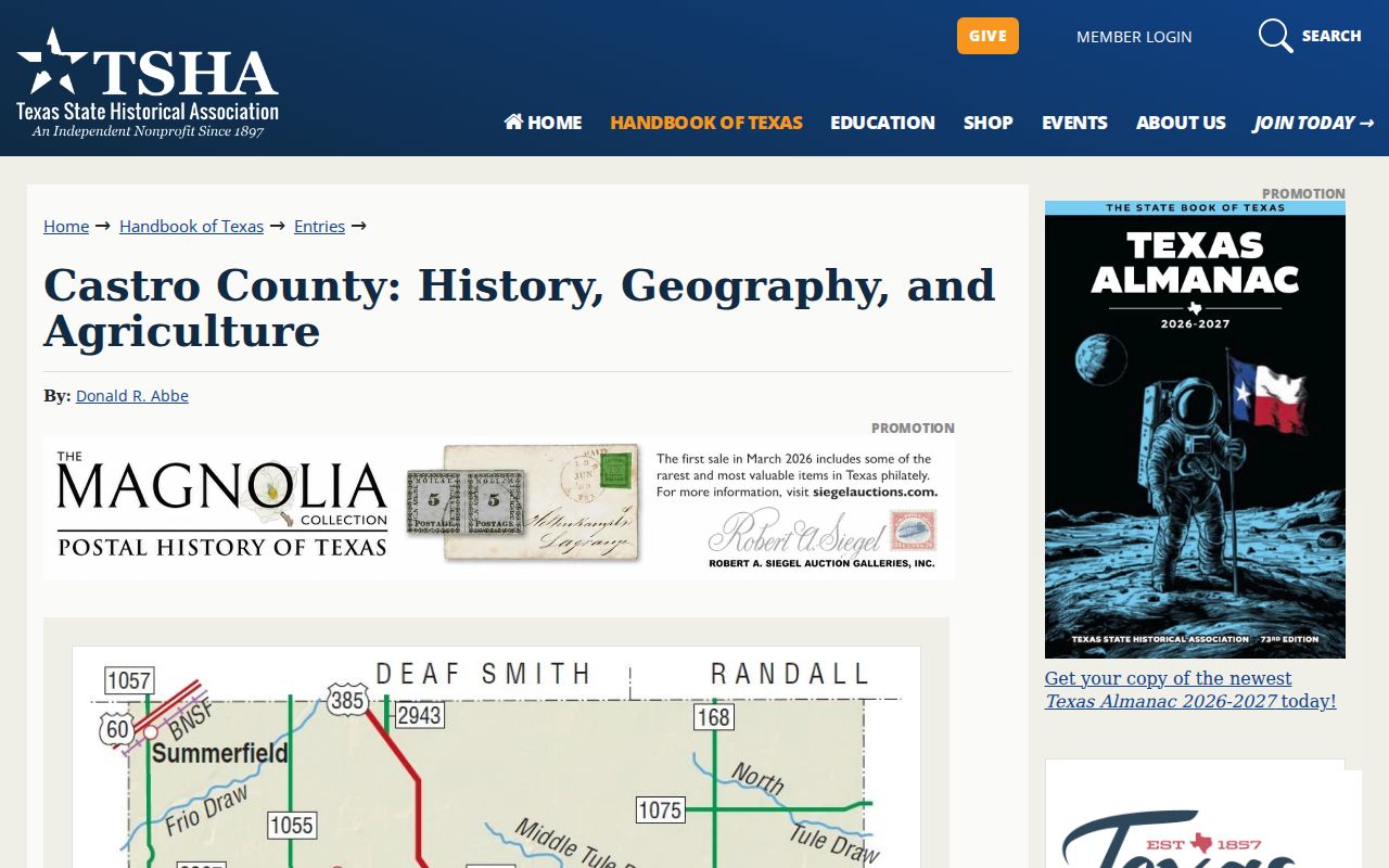 Texas State Historical Association history of Castro County and its road development